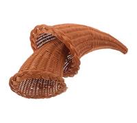 UKCOCO 2 Pièces Corne D’abondance Décorative en Rotin Imitation Marron | PP Tressé Aspect Rustique, Décor Réutilisable Style Ferme, pour Œufs et Collations, Tables de Fête
