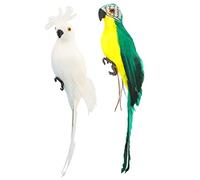 UKCOCO 2 pièces Décoration Perroquet Artificiel Réaliste Mousse pour Jardin Intérieur Extérieur Modèle Oiseau Simulé Vert et Blanc Ornements Naturels pour Maison Bureau
