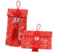 UKCOCO 2 Pièces Enveloppes Rouges Brodées Chinoises Traditionnelles Brocart pour Nouvel An Chinois avec Nœud Chinois et Pendentif Jade Paquet Cadeau Mariage et Fête