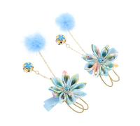 UKCOCO 2 Pièces Épingles à Cheveux Style Chinois en Tissu Bleu Pendentif, Forme Fleur Classique, Résistantes et Solide, Accessoires Rétro pour Femmes et Filles
