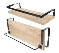 UKCOCO 2 pièces Étagères Murales Flottantes Bois Massif Charge Lourde Rangement sans Percage pour Cuisine Salle de Bain Salon Style Rustique et Organisation Murale Compacte