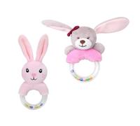 UKCOCO 2 pièces Jouets Peluche Animaux avec Anneau à Secouer pour Garçon Fille Jouets Éveil Dentition pour Développer les Auditifs Coordination Main Oeil