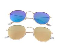 UKCOCO 2 pièces Lunettes de Soleil Rondes Rétro Film Unisexes Protection UV Plage et Activités Extérieures Lot de Or Brillant Rose Poudré Or Vert Miroir