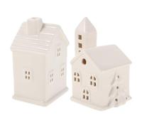 UKCOCO 2 Pièces Maisons Village de Noël en Céramique LED Peintes à Main | Blanc, Style Village Rétro, Lumière Chaude, pour Salon et Table de Salle à Manger, Décoration Suspendue