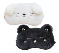 UKCOCO 2 pièces Masque de Sommeil Doux et Confortable pour Yeux Animaux Cartoon Chat Noir Chien Blanc Masque Occultant Portable pour Nuit Voyage et Détente