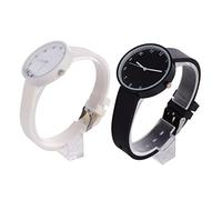 UKCOCO 2 pièces Montres pour Couleur Unie Montre Bracelet Étanche Mouvement Étudiant Blanc et Noir