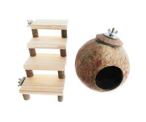 UKCOCO 2 Pièces Nid Naturel pour Petits Animaux Bois Résistant et Coque de Noix Maison de Couchage pour Hamster et Écureuil Échelle Nid Coque