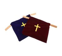UKCOCO 2 Pièces Offrande Velours avec Poignée Bois pour Église et Communion Sacoche de Collecte Religieuse pour Femmes et Hommes Fournitures de Culte et Baptême