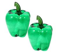 UKCOCO 2 Pièces Ornement de Poivron Décoratif en Verre, Piment Décoratif, Mini Figurine, Vert, pour Bureau et Centre de Table