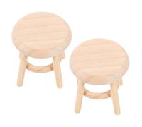 UKCOCO 2 pièces Scale Round Wooden Stool Authentic Mini Stool for Dollhouse Kitchen Living and Bar Scene Accessories
