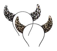 UKCOCO 2 pièces Serre-tête Léopard avec Cornes de Bœuf Bandeau Cheveux Imprimé Animal pour Femmes Accessoire de Fête Cosplay et Élégant