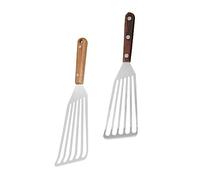 UKCOCO 2 pièces Spatule Cuisine Inox Résistante Chaleur pour Poisson et Steak Manche Hêtre Ergonomique Set pour Usage Domestique et Professionnel