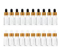 UKCOCO 20 pièces Bouteilles Verre avec Pipette Flacons de Voyage pour Huiles Essentielles Bouteilles Transparentes Verre pour Stockage et Échantillons avec Couvercle Doré Flacons à Tête