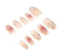 UKCOCO 24 pièces Faux Ongles Forme Cercueil Courte à Presser Transparent Brillant avec Pierres Décoratives et Motifs Flocons Réutilisables et Détachables pour Manucure Élégante