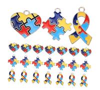 UKCOCO 24pièces Lot De Breloques Autisme Design Puzzle Pendentifs Alliage Pour Création De Bijoux Diy