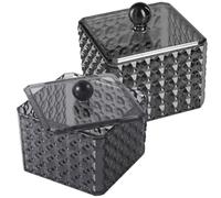 UKCOCO 2pièces Boîte de Rangement Transparente Acrylique Grain Diamant avec Couvercle Organiseur Compact pour Cotons-tiges Cotons Démaquillants et Accessoires de Salle de Bain