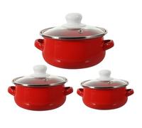 UKCOCO 3 pièces Casserole Émaillée Multi Usage avec Poignées Double Ensemble de Pots à Soupe à Fond Plat Rouge