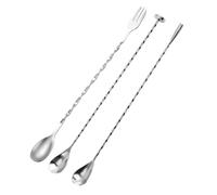 UKCOCO 3 pièces Cuillères Longues Acier Inoxydable pour Cocktails Mélangeur Multifonction à Manche Long Cuillères à Bar pour Maison Café et Desserts Réutilisable