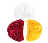 UKCOCO 3 pièces Garçon Fille Élastique Satin Chapeau Bord Large Confortable pour Cheveux Protection Cheveux Doux Jaune Blanc pour Maison et Voyage