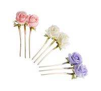 UKCOCO 3 Pièces Peony Flower Retro Metal Hair Forks U Shape Hair Styling Sticks Lightweight Traditional Chinese Hairpins For Women In Beige