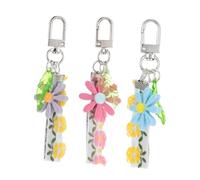 UKCOCO 3 pièces Porte Clés Femme Fleur Daisy Coloré Pendentif Mignon pour Décoration Sac Cabas Breloques pour Clés et Sacs