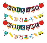 UKCOCO 4 Pièces Bannière de Fête Rentrée Scolaire Drapeau de Bienvenue en Papier, Impression Claire et Haute Solidité des Couleurs, Présent Rentrée Décoration de Classe
