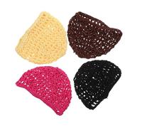 UKCOCO 4 Pièces Crochet Hair Net Cap For Women Elastic Breathable Sleep Cap With Mesh Design Comfortable And Stylish Hair Care Sleeping Bonnets In Beige