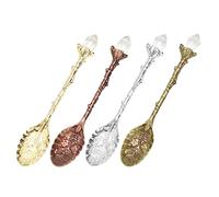 UKCOCO 4 Pièces Cuillères Vintage Sculptées Inoxydable Lot de Cuillères à Café Dessert Glace Élégantes pour Vos Boissons Pâtisseries