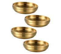UKCOCO 4 pièces Lot Plats à Sauce Assaisonnement Acier Inoxydable Doré Bols Petits Ronds Double Paroi Vaisselle Cuisine pour Condiments Apéritifs et Restaurants