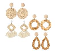 UKCOCO 4paires Boucles Oreilles Rotin Décoratives Géométriques Bijoux Oreilles Pour Femmes Modernes