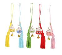 UKCOCO 5 pièces Pendentifs Chat en Céramique avec Clochettes Décorations Suspendues pour Téléphone Porte-clés et Sacs Cadeaux Pratiques et Symboliques de Prospérité