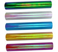 UKCOCO 5 rouleaux Vinyle Adhésif Permanent Holographique Film de Transfert DIY pour Shirts Sweatshirts Chapeaux Rouge Rose Vert Bleu Jaune Durable et Flexible