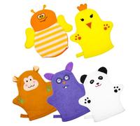 UKCOCO 5pièces Lot De Moufles De Bain Pour Garçon Fille Exfoliation Douce Forme Fruitée Ludique Coton Doux Mousse Abondante Bain Des Tout-petits