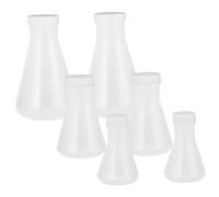 UKCOCO 6 pièces Lot de Flacons Coniques Plastique Épaissi pour Laboratoire Flacons Erlenmeyer avec Bouchon Résistants Chaleur pour Étudiants Chimie et Stockage de Liquides
