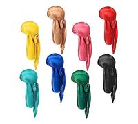 UKCOCO 8pièces Lot De Bonnets Durag Satin Avec Longue Queue Chapeau Pirate Élastique Unisexe Turban Foulard Pour Perte De Cheveux Maintien Stable Et Confortable