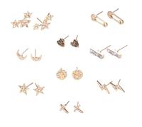 UKCOCO 9 Paires de Boucles D'oreilles Goujon Femme Motifs Cœur, Étoile, Lune et Croix, Acier Inoxydable, Argenté, Bijoux et Décorations D’oreille pour Usage Quotidien et Présents