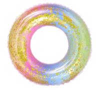 UKCOCO Anneau de Natation PVC Semi Transparent avec Paillettes Dégradé Arc Ciel Flottant Coloré pour Garçon Fille Ans sans Outil de Gonflage Piscine et