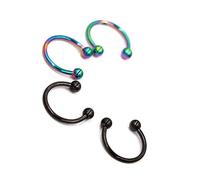 UKCOCO Anneaux de Nez en Acier Inoxydable, Lot 2 Paires 10 Mm, Anneaux de Septum en Fer à Cheval, Couleurs Arc-en-ciel et Noir, Piercing Corporel Unisexe, Usage Septum et Tragus