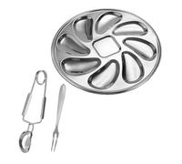 UKCOCO Assiette à Huîtres Acier Inoxydable Plateau de Service Multi pour Fruits de Mer Snack et Cuisine avec Fourchette et Pince Résistante et Facile à Nettoyer