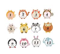 UKCOCO Autocollants du Mois pour Bébé 12 Pièces en Pvc Design Cartoon Adorable, Décorations Pratiques pour Photo Bébé et Baby Shower, Différentes Couleurs