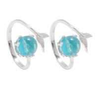 UKCOCO Bague Ajustable en Alliage de Zinc Forme Queue de Sirène, Lot de 2, Ornée de Cristaux, Anneau Ouvert pour Femmes, Accessoires Plage et Bijoux Fantaisie