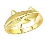 UKCOCO Bague Requin Ouverte Réglable En or Pierre Rouge Pour Femmes Bijoux Océaniques Élégants Taille Unique Bague Esthétiques Pour Adolescents Et Occasions Spéciales