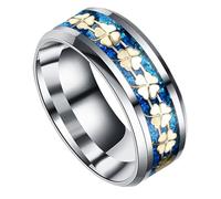 UKCOCO Bague Unisexe Acier Titane Décorative Trèfle à Quatre Feuilles Créative Élégante 8 Mm Taille 11 or Bleu Pour Mariage Fête Soirée