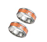 UKCOCO Bague Unisexe Noctilucente Acier Inoxydable Électrocardiogramme Taille 10 Orange Lumineuse Couple Fête Mariage