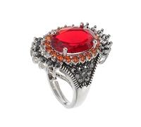 UKCOCO Bague Vintage En Pierre Précieuse Rouge Grenat, Bague Ajustable En Cuivre Pour Femme, Pour Saint-valentin Et Occasions Spéciales