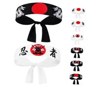 UKCOCO Bandeau De Ninja Japonerie Traditionnel en Coton Lot De 8 Pièces Bandeau Guerrier Dragon Unisexe Accessoire Polyvalent pour Karaté, Cosplay Et Sport