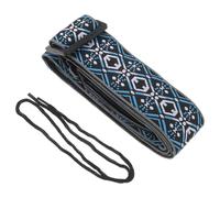UKCOCO Bandoulière Ukulélé Réglable en Cuir Véritable et Coton, Sangle de Cou Ethnique Bleue, Accessoire pour Ukulélé Soprano et Concerto, Ceinture de Guitare Confortable et Solide,