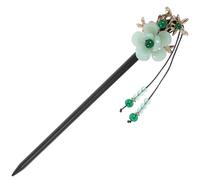 UKCOCO Bâtonnet à Cheveux en Bois Vintage Vert Pompon Fleuri, Accessoire Chinois Élégant pour Coiffure, Maintien Solide et Effet Décoratif
