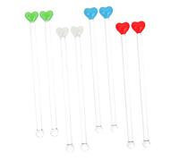 UKCOCO Bâtonnets Mélangeurs en Verre Multicolores 8 Pièces, Longue Poignée, Verre Résistant, pour Cocktails et Boissons, Usage Bar et Maison, Lot Cœur Rouge Bleu Blanc Vert