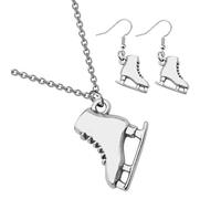 UKCOCO Bijoux Patinage 3d Hiver Ensemble Argenté Collier Pendentif et Boucles D'oreilles Créatives Femme Sport Patinoire Hiver